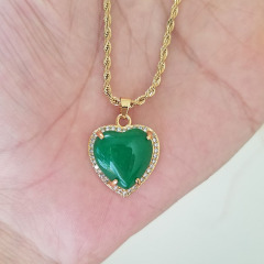 green jade jewelry stainless steel hip hop rope chain donut butterfly heart dragonfly cross pendant jade necklace
