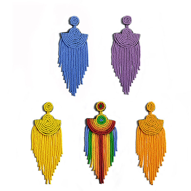 ET1069 New arrival multilayer handmade cotton thread ladies earring bohemian glass bead women tassel earring