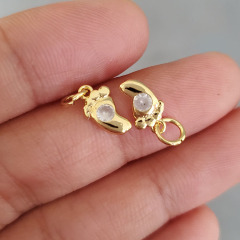 CZ8232 Dainty Jewelry supplies Tiny Mini Gold Plated CZ Micro Pave Babay Foot Footprint Charm,Small Cubic Zirconia Foot Charms