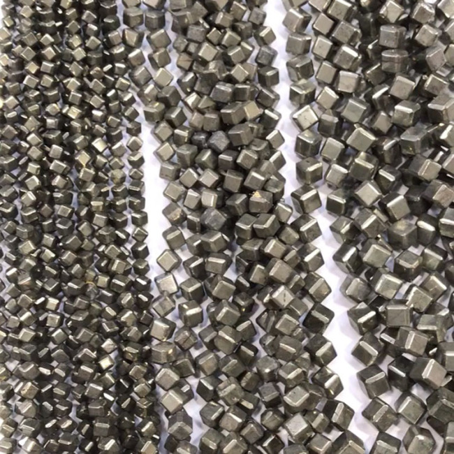 PB1097 Wholesale Diagonal-Drill Natural Pyrite Cube Beads