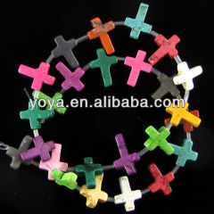 TB0009 Mini Colorful Dyed Howlite Turquoise Stone Cross Beads