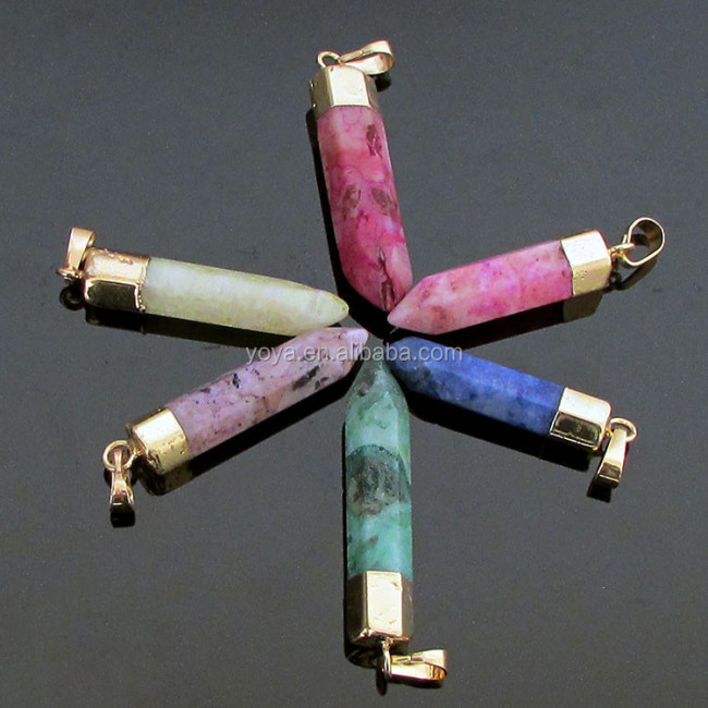 JF6426 Natural crystal gemstone point pendant,crystal stone stick spike pendant,gold foiling bullet point pendant