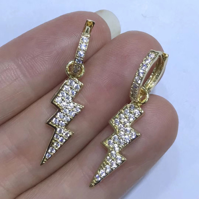 EC1243 Popular Dainty Gold CZ Micro Hoop with Lightning Bolt Charm Huggie Earring