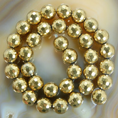 HB3012 Gold Golden Faceted Round Hematite Beads