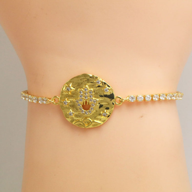BC1384 Delicate  gold Fatima Hand bracelet,adjustable CZ Hamsa hand Slider Tennis Link bracelet