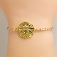 BC1384 Delicate gold Fatima Hand bracelet,adjustable CZ Hamsa hand Slider Tennis Link bracelet