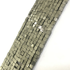 PB1104 Natural Iron Pyrite Small 3mm Square Cube Box Beads