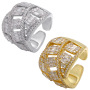RM1238 fashion Brass Metal CZ diamond micro pave adjustable big link cuff Rings