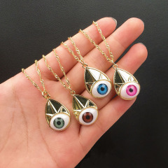 NM1209 18k Gold Plated Rainbow Resin Evil Eyes Teardrop Pendant Chain Necklace for Women 2021
