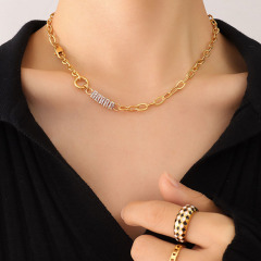 NS1238 High quality waterproof stainless steel 18k gold plated cz baguette link chain necklace