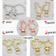 Gold Silver Plated Animal Shaped Lobster Clasp, Gold Swivel Claw Clasps Keyring, Star Heart Moon Clasps Split Key Chain Rings