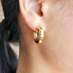 EM1121 Big Chunky 18k Gold Plated Brass Hoop Earrings for Women Ladies