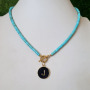 NN1139 Fashion Natural Turquoise Stone Heishi Beaded Toggle Clasp Enamel Letter Initial Choker Necklace