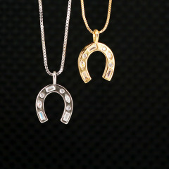 NZ1186 18k Gold Plated CZ Paved Enamel Rainbow Horseshoe Horse Shoe Pendant Chain Necklace