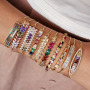 BC1273 Fashion Gold Plated Colorful Zircon Leaf crystal bracelet, CZ Tennis Rainbow Charms Bracelet For Jewelry
