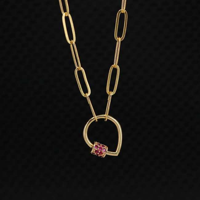 NZ1068 Spring Jewelry Chic Dainty Cubic Zirconia CZ Micro Pave Carabiner Clasp Buckle Lock Pendant Paper Clip Chain Necklace