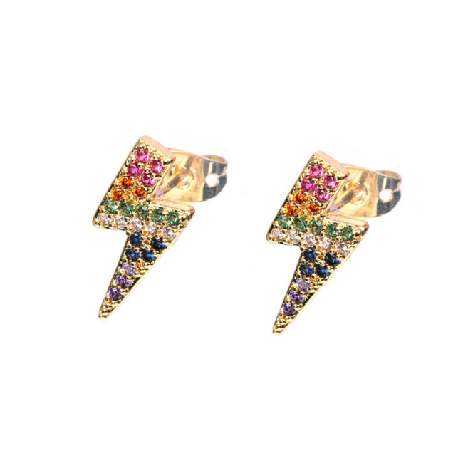 EC1443 Chic Dainty Rainbow Diamond CZ Micro Pave Lightning Bolt Thunder Cactus Star Stud Earrings