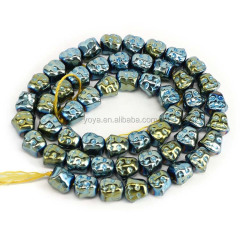 HB3113 2017 Rainbow gold plated hematite laughing buddha head shape beads,Yoga buddha head charm beads in bulk