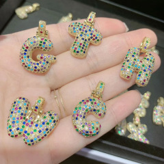 CZ7776  Gold Plated Iced Out Rainbow CZ Micro Pave Bubble Letter Pendant