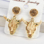 ER1029 Rhinestone Pave Stud with Gold Plated Oxhead Bull Head Charm Earrings