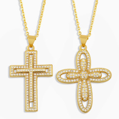 NZ1208 Fashion Trendy 18k glod plated brass CZ diamond mirco pave charms cross Pendant Necklaces Christian religion for men lady