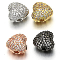 CZ6939 Gold silver CZ micro pave heart shape beads,cubic zirconia heart charm accessory jewelry for bracelet