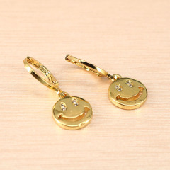 EC1707 Smiley Jewelry Earring Collection Gold plated Cubic zirconia CZ Diamond Pave Smile Face Smiley Huggie Studs Earrings
