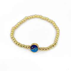 BM1079  Delicate Small 18K Gold Plated Beads with Enamel Multi Colored Yin Yang Zen Jewelry Elastic Bracelets for Women 2021