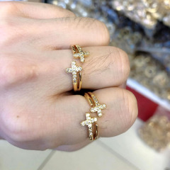 RM1136 Chic Dainty Simple Diamond CZ Micro Pave Sideways Cross Religious Finger Rings