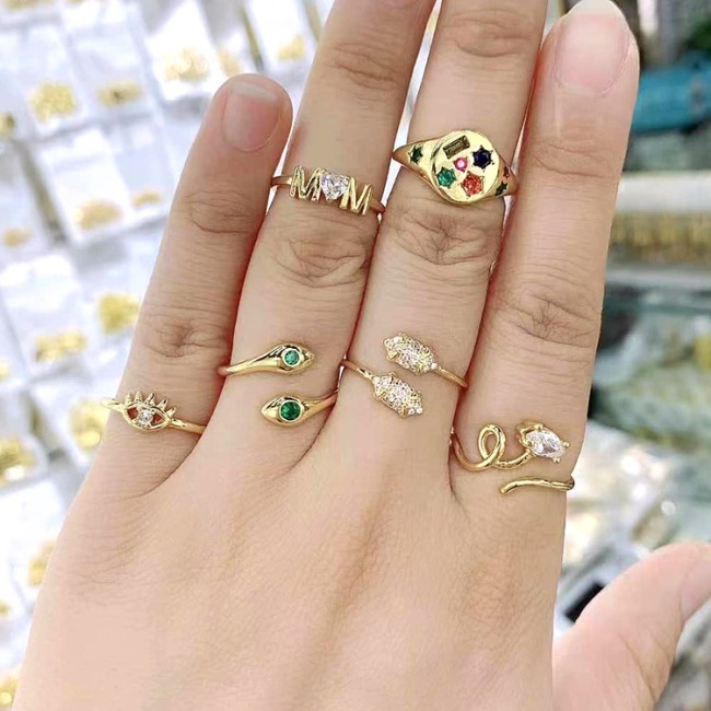 RM1275 Dainty Minimal Minimalist 18k Gold Plated CZ Diamond Crystal Evil Eye Snake Star Signet Daily Rings for Women Ladies
