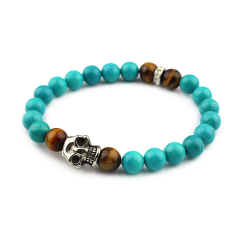 BRA0785 natural gem stone bracelet fashion stainless steel skull macrame bracelet