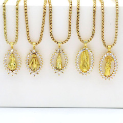 NZ1324 18K Gold Plated CZ Paved Saint Jude San Judas Tadeo Virgin Mary Stainless Steel Chain Catholic Religious Necklace Jewelry