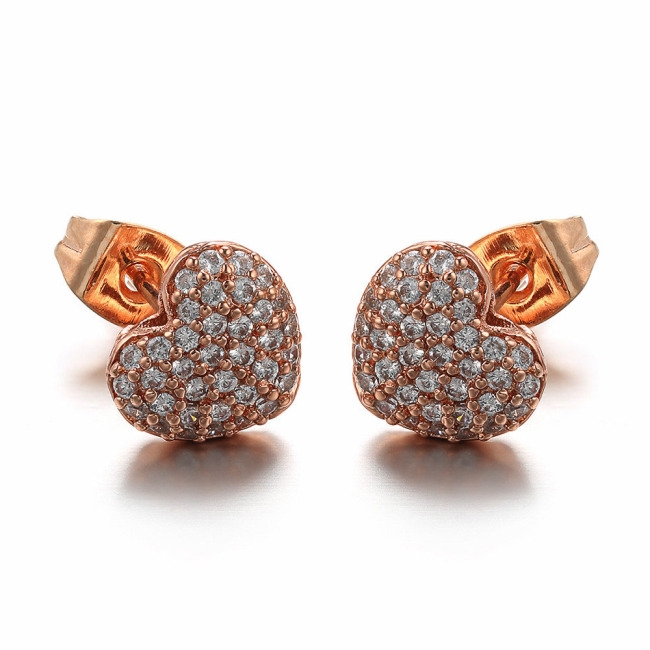 EC1146 Valentine's Day Jewelry Gift, Gold CZ Stud Earrings,Dainty CZ Diamond Heart Charm Stud Earrings