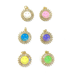 CZ8434 Jewelry Supplies Rainbow Colored Enamel Gold Crystal CZ Micro Pave Round Heart Square Smiley Charm Pendants