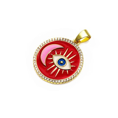 CZ8454 Rainbow Enamel Multicolor CZ Zircon Micro Pave Evil Eyes and Moon on Disc Round Charm Pendant for Necklace Jewelry Making
