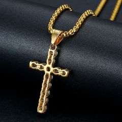 NS1140 New arrival trendy stainless steel box chain necklace cubic diamond cross chain  pendant men necklace