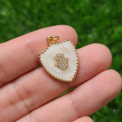 CZ840118k Gold Plated Micro Pave CZ Hamsa Hand On Enamel Colorful Shield Shape Pendants