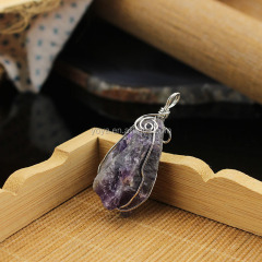 JF6877 Handmade wire wrap wrapped rough raw natural crystal quartz freeform nugget pendants