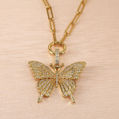 NZ1135 Chic Bling Blingbling Hip Hop Iced Out CZ Zircon Micro Pave Butterfly Pendant Chain Necklace for Women