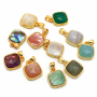 JF7282 Dainty Faceted Natural Semiprecious Stone Teardrop Pendants,Tiny Gold Bezel Faceted Gem Square Pendant