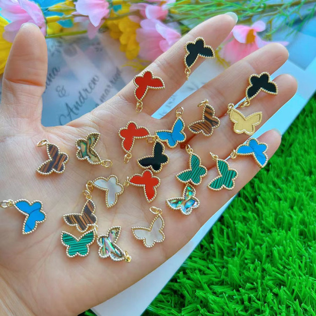JF7341 Dainty Mini 18k Gold Plated Bezel Gemstone Stone Butterfly Charm Pendants