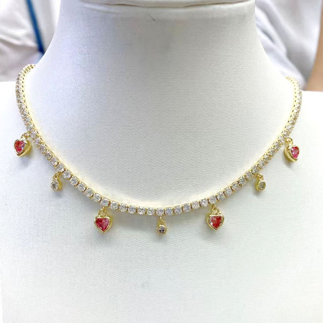 NZ1253 fashion minimal heart charm diamond women necklace,trendy dainty mini cz paved heart ladies necklace