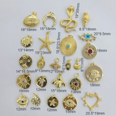 CZ8436 Fashion Dainty 18k gold plated CZ micro pave diamond Shell Starfish Evil Eye Star Tree Signet Disc Round Charm Pendants