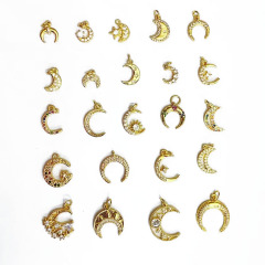 CZ8330 18K Gold Plated mini Pave CZ Star Moon Charm pendants , CZ Micro Pave Crescent Charms for Bracelet Earring Jewelry Making
