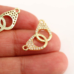 CZ8206 18k GOld Plated Diamond CZ Micro Pave Double Handcuff Charm Pendants for Bracelet Necklace Making,jewelry supplies