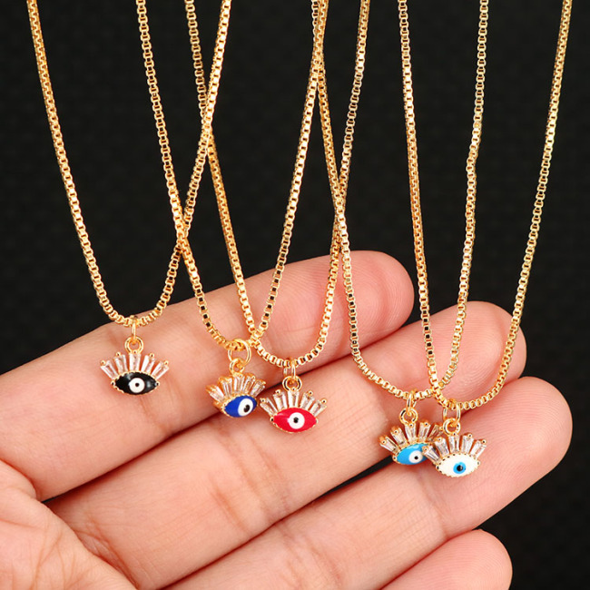 NZ1155 Chic Dainty Tiny Enamel Gold Plated Zircon Diamond CZ Micro Paved Evil Eyes Charm Chain Protection necklace