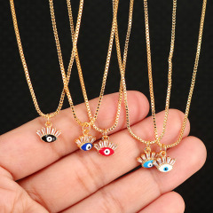 NZ1155 Chic Dainty Tiny Enamel Gold Plated Zircon Diamond CZ Micro Paved Evil Eyes Charm Chain Protection necklace