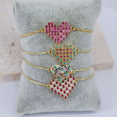 BC1267 Fashion Charm Adjustable Gold plated Brass CZ Micro Pave colourful Heart Chain Wrist Ladies Bracelet BC1267 Fashion Charm Adjustable Gold plated Brass CZ Micro Pave colourful Heart Chain Wrist Ladies Bracelet