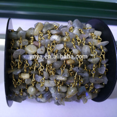 BCL1124 Moonstone beaded Gold plated wire wrapped Chain BCL1124 Moonstone beaded Gold plated wire wrapped Chain