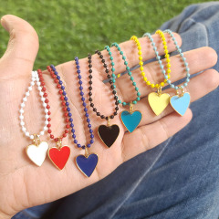 NM1236 Beach Jewelry Gold Plated Colorful Enamel Love Heart Pendant Colored Enamel Metal Brass Ball Chain Necklace